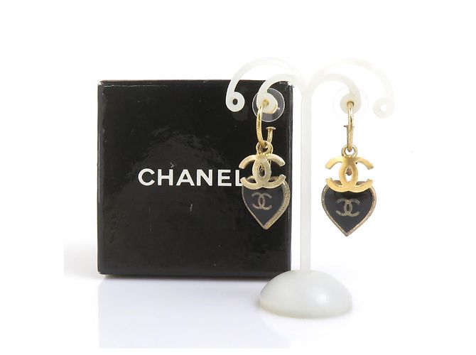 Orecchini a goccia Chanel in metallo nero e oro - vista 10