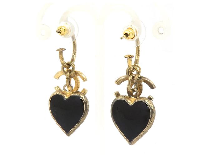 Orecchini a goccia Chanel in metallo nero e oro - vista 2