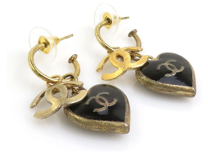 Orecchini a goccia Chanel in metallo nero e oro - vista 3