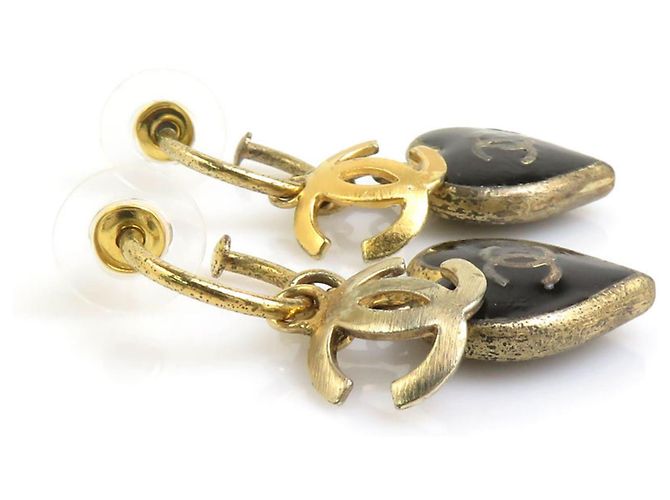 Orecchini a goccia Chanel in metallo nero e oro - vista 4