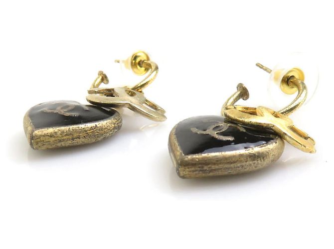 Orecchini a goccia Chanel in metallo nero e oro - vista 5
