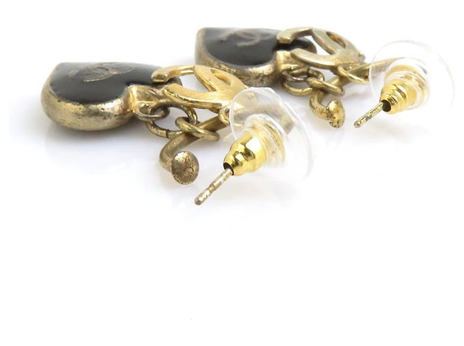 Orecchini a goccia Chanel in metallo nero e oro - vista 6