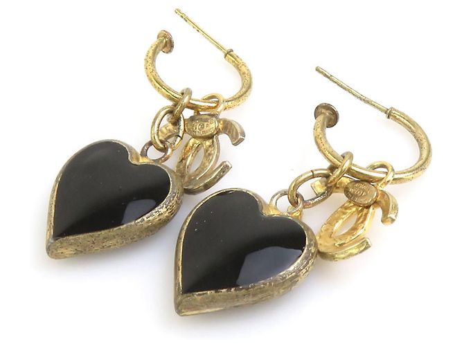 Orecchini a goccia Chanel in metallo nero e oro - vista 7