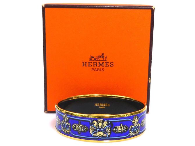 Hermès Bracciale rigido in smalto blu e oro Hermes - vista 10