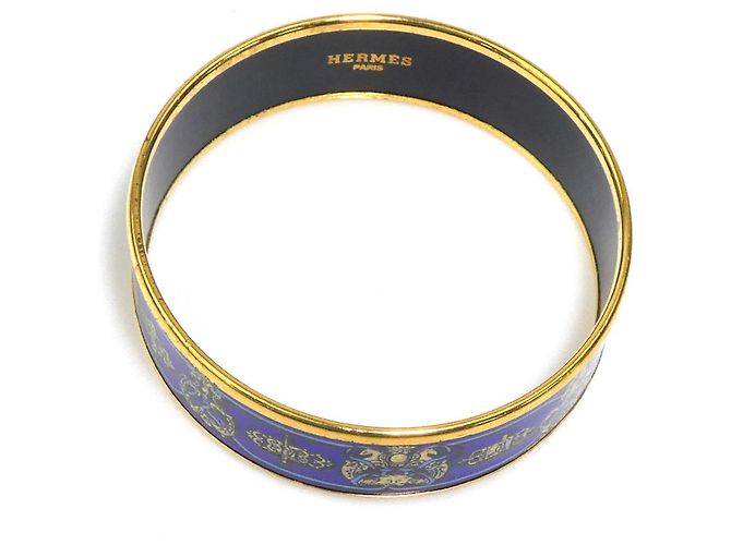 Hermès Bracciale rigido in smalto blu e oro Hermes - vista 5