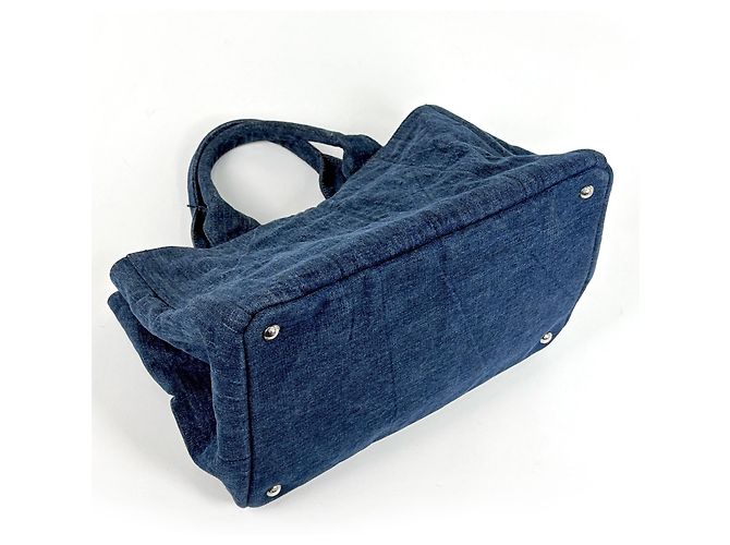 Borsa Tote 2-Way Prada Canapa borchiata in Denim Blue - vista 2