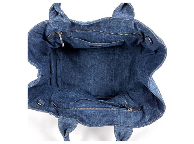 Borsa Tote 2-Way Prada Canapa borchiata in Denim Blue - vista 6