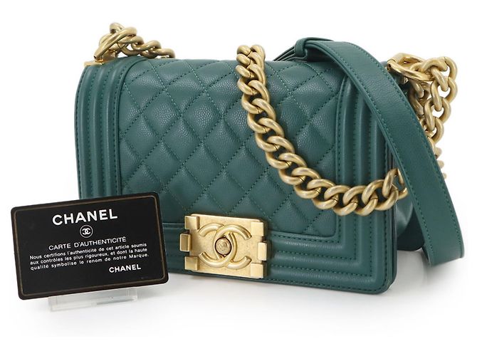 Chanel Boy Small Chain Shoulder Handbag in Green - view 2