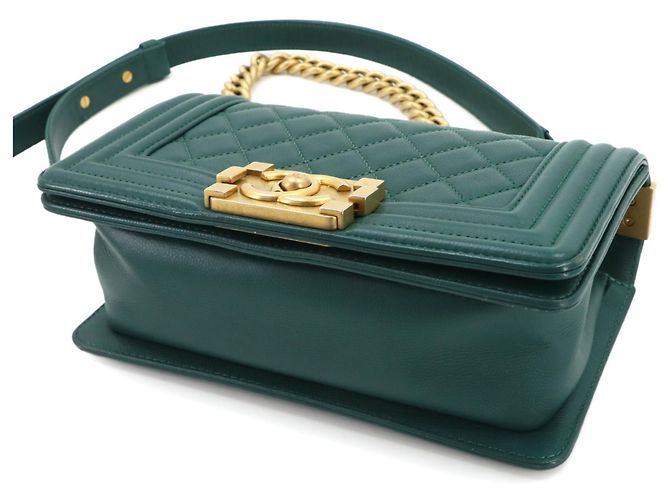 Chanel Boy Small Chain Shoulder Handbag in Green - view 5