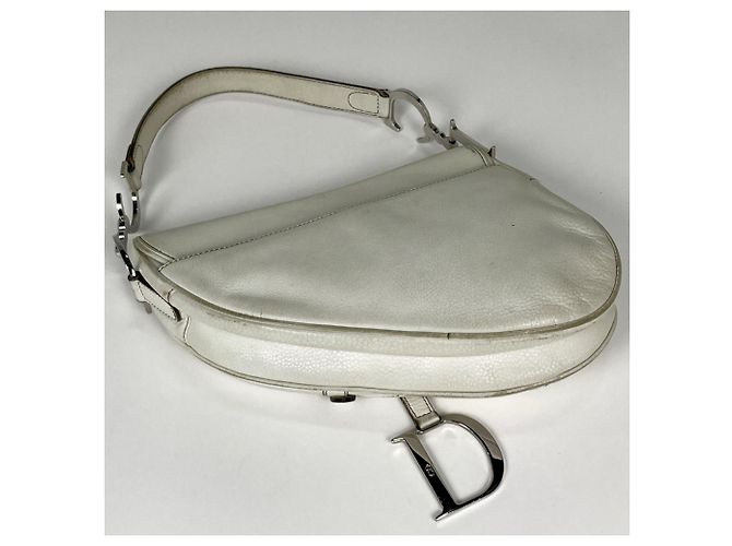 Borsa a tracolla Saddle Christian Dior in pelle bianca - vista 2