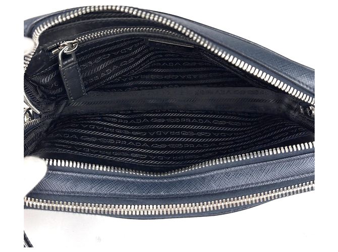 Pochette Prada in pelle blu navy - vista 7