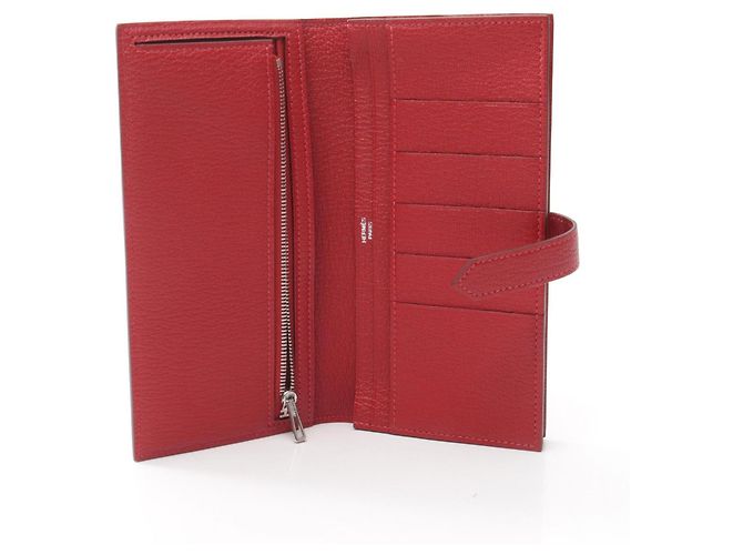 Béarn Hermès Cartera larga bi-fold Hermes Bearn Soufflet Rouge Casaque - vista 3