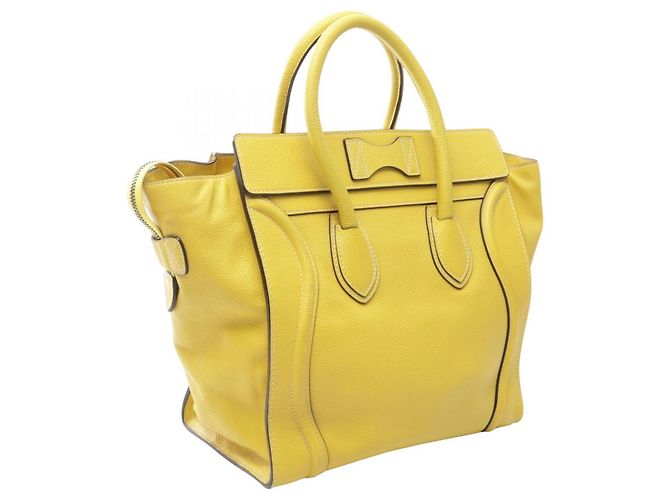 Céline Borsa a mano Celine Luggage Mini Shopper in pelle gialla - vista 2