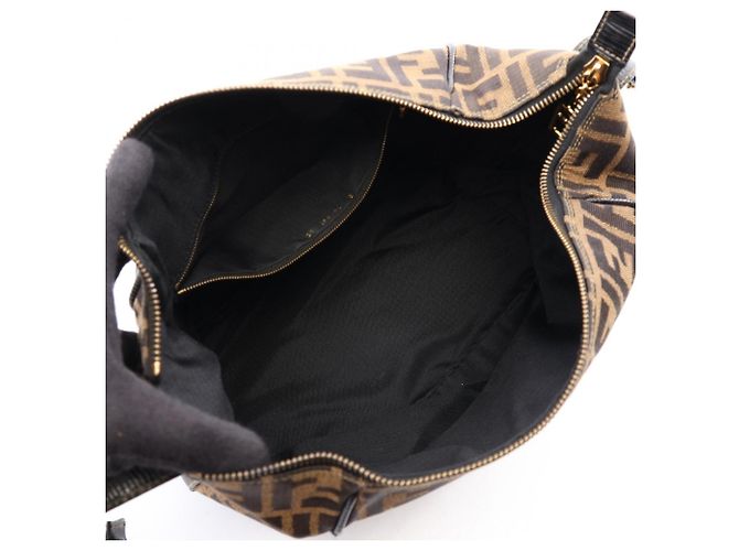 Fendi Zucca Handbag Brown and Black Leather and Cloth - view 3