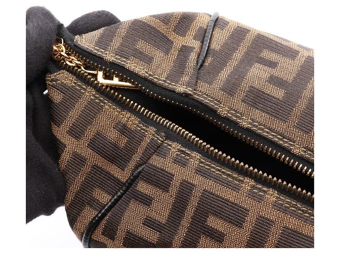 Fendi Zucca Handbag Brown and Black Leather and Cloth - view 5