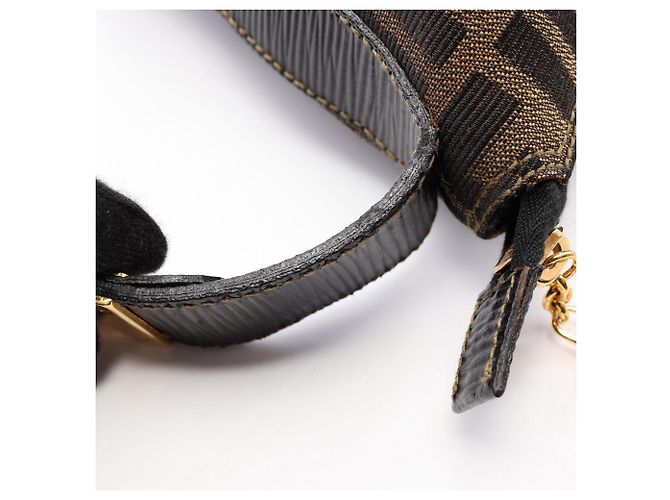 Fendi Zucca Handbag Brown and Black Leather and Cloth - view 7