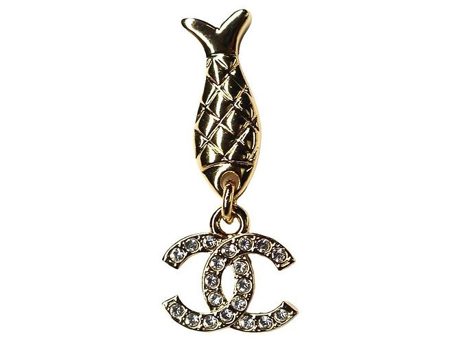 Chanel Orecchini Pesce CC Strass Dorati - vista 2