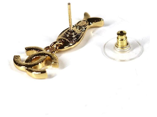 Chanel Orecchini Pesce CC Strass Dorati - vista 3