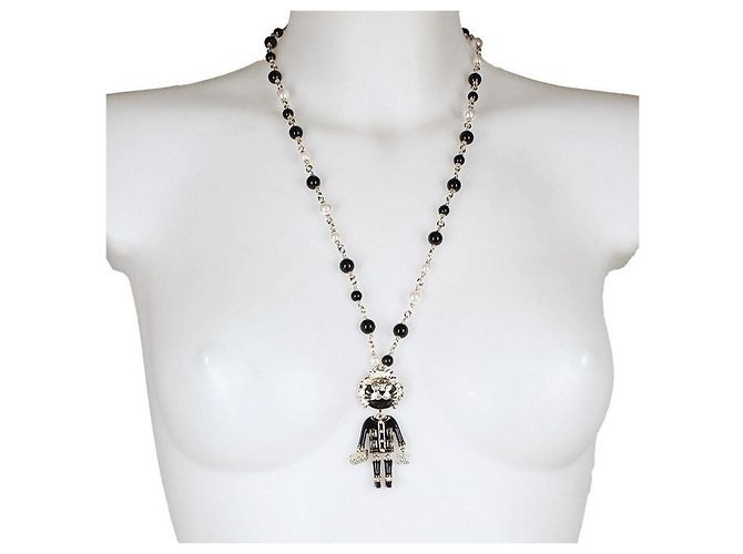 Chanel Collana Coco Lion Perle Nere Oro - vista 7