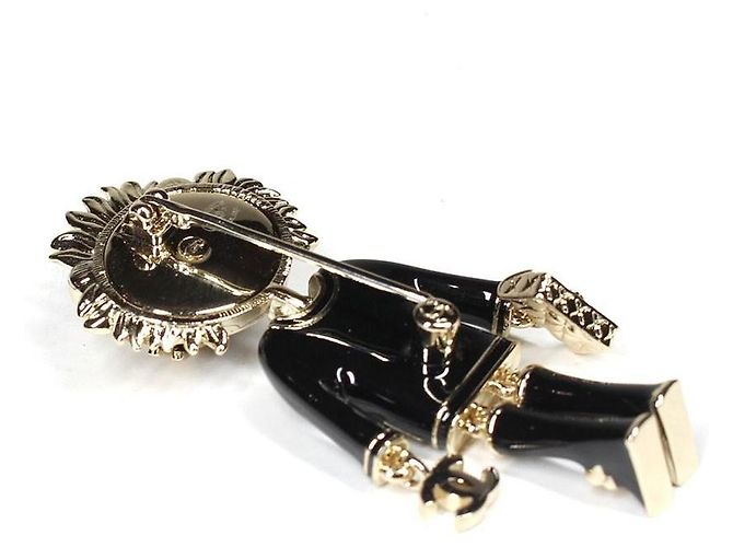 Chanel Spilla Coco Lion in metallo dorato e smalto nero - vista 2