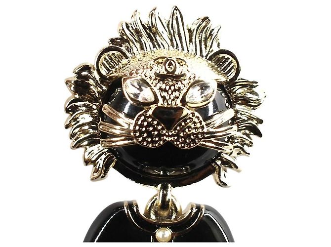 Chanel Spilla Coco Lion in metallo dorato e smalto nero - vista 3