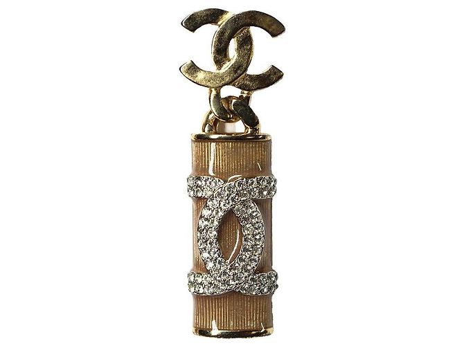 Chanel Orecchini pendenti CC strass metallo dorato - vista 2