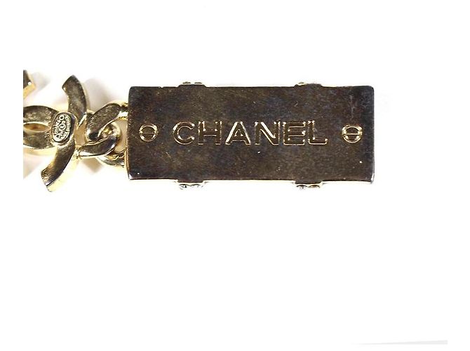 Chanel Orecchini pendenti CC strass metallo dorato - vista 5