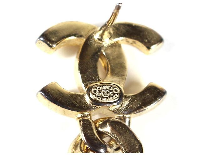 Chanel Orecchini pendenti CC strass metallo dorato - vista 6