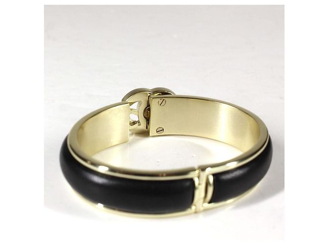 Bracciale cuff Chanel in pelle e metallo dorato - vista 5