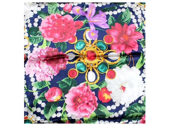 Chanel Foulard in seta Fiori e Gioielli blu navy - vista 3