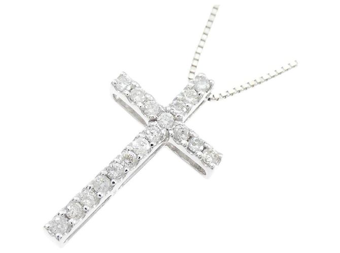 Autre Marque Collana Croce in Oro Bianco Au750 e Diamanti - vista 3