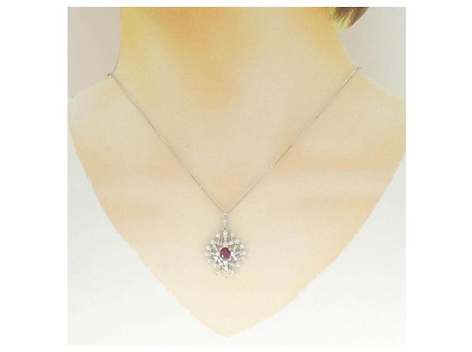 Autre Marque Collana Pt900 Pt850 Rubino Diamante - vista 6
