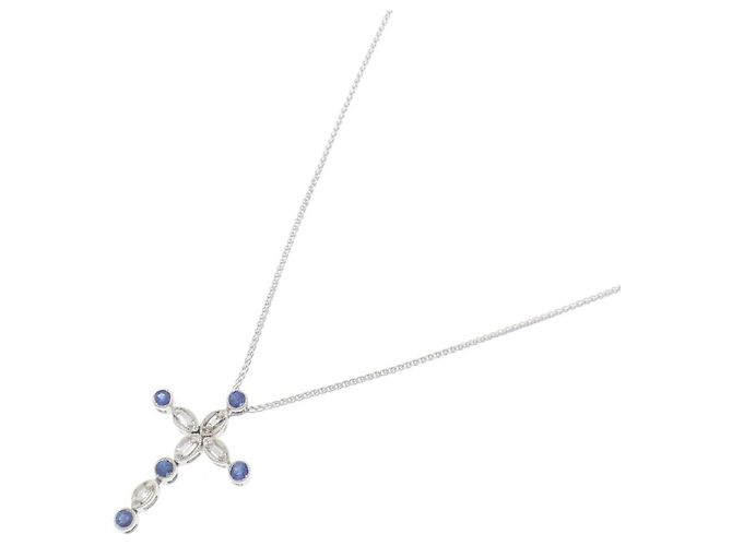 Autre Marque Collana in oro bianco Au750 zaffiro e diamante - vista 2