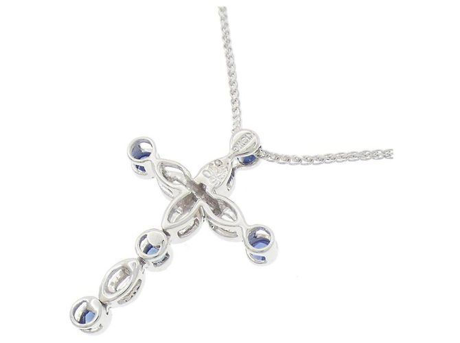 Autre Marque Collana in oro bianco Au750 zaffiro e diamante - vista 4