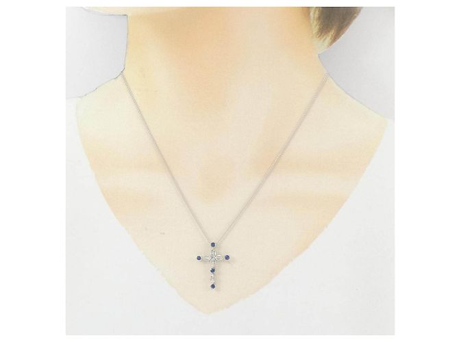 Autre Marque Collana in oro bianco Au750 zaffiro e diamante - vista 6