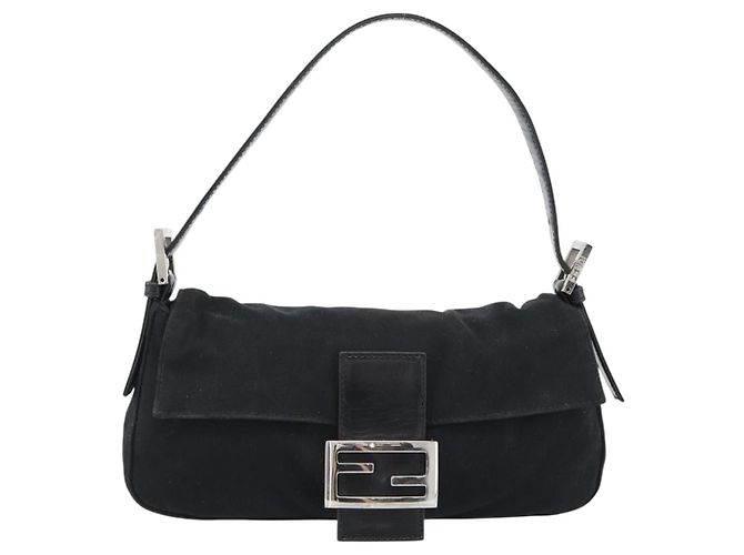 FENDI Mamma Baguette Hand Bag Cotton jersey Black Silver - vista 13