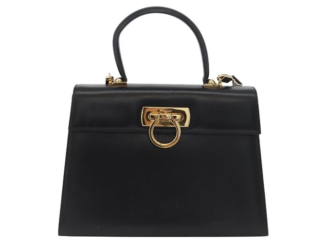Salvatore Ferragamo Gancini Hand Bag Leather 2way Black Gold - vista 13