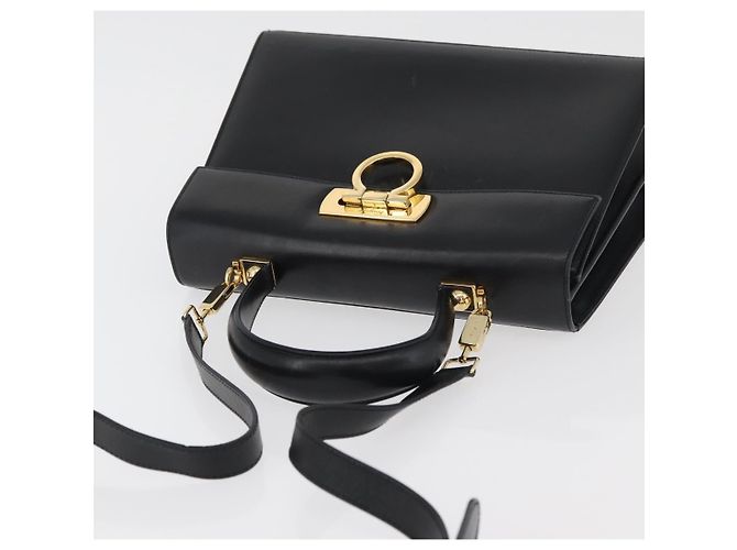 Salvatore Ferragamo Gancini Hand Bag Leather 2way Black Gold - vista 7