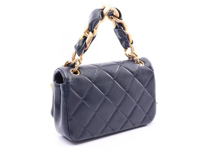 Borsa a mano Chanel Matelassé in pelle di agnello blu navy - vista 2