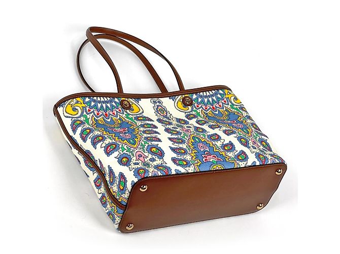 Borsa Tote Etro in tela marrone e bianca - vista 2
