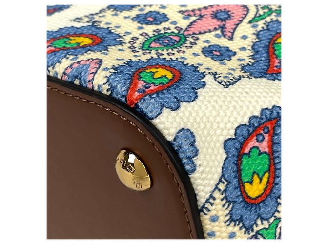 Borsa Tote Etro in tela marrone e bianca - vista 3