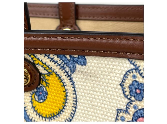 Borsa Tote Etro in tela marrone e bianca - vista 4