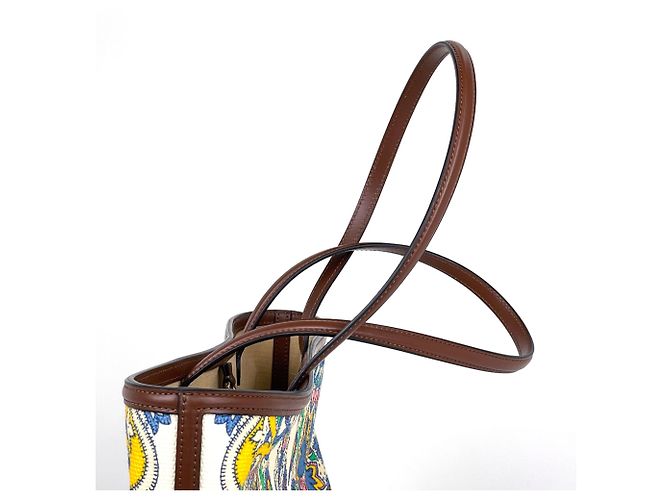 Borsa Tote Etro in tela marrone e bianca - vista 5