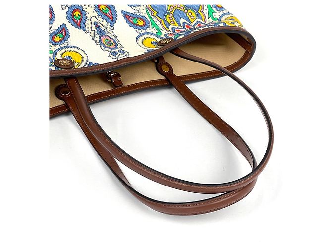 Borsa Tote Etro in tela marrone e bianca - vista 6