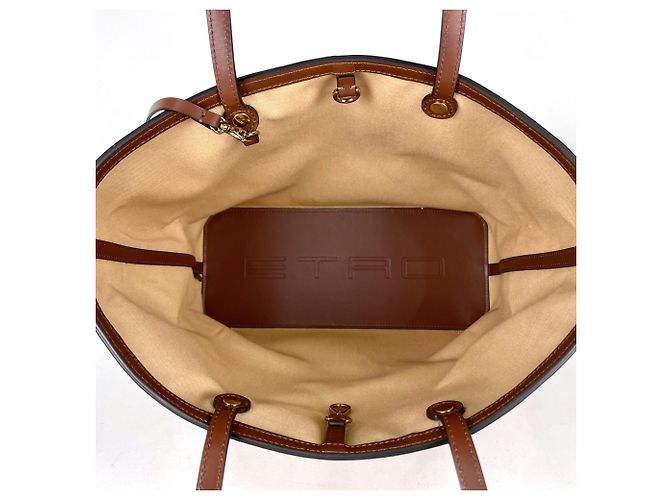 Borsa Tote Etro in tela marrone e bianca - vista 7