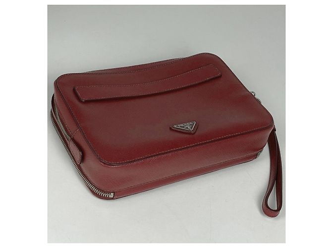 Pochette Prada en cuir Saffiano rouge - vue 2