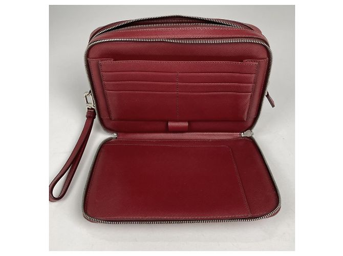 Pochette Prada en cuir Saffiano rouge - vue 6