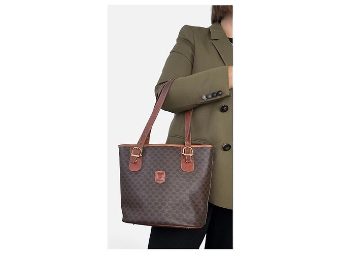 Céline Celine Borsa Cabas Macadam Monogramma Pelle Marrone - vista 2