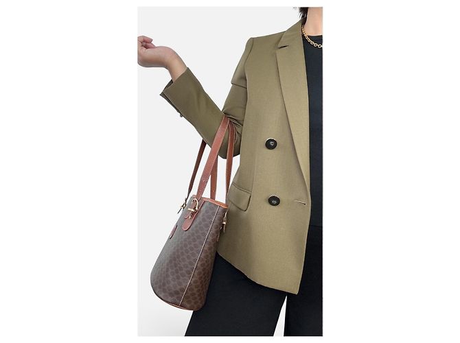 Céline Celine Borsa Cabas Macadam Monogramma Pelle Marrone - vista 4