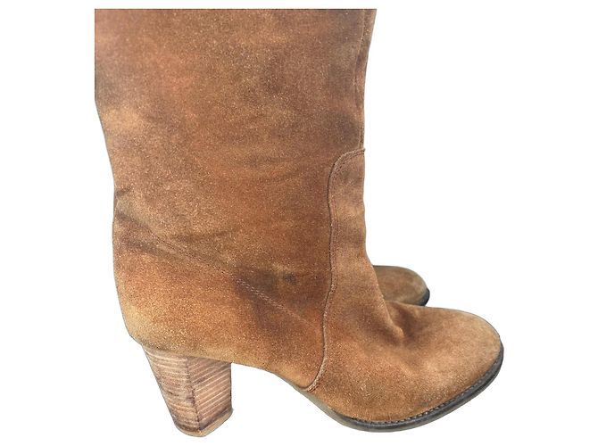 Autre Marque Botas altas de ante marrón con tacón bloque - vista 2